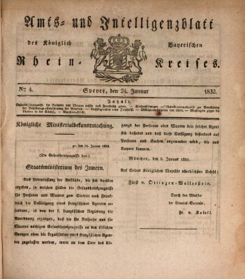 Amts- und Intelligenzblatt des Königlich Bayerischen Rheinkreises (Königlich bayerisches Amts- und Intelligenzblatt für die Pfalz) Dienstag 24. Januar 1832