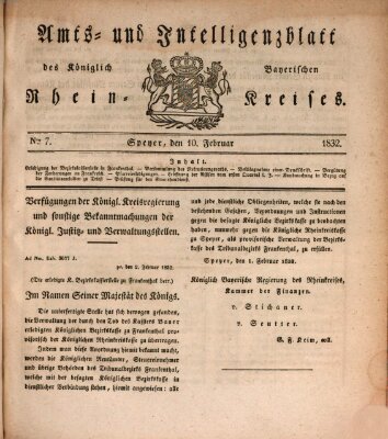 Amts- und Intelligenzblatt des Königlich Bayerischen Rheinkreises (Königlich bayerisches Amts- und Intelligenzblatt für die Pfalz) Freitag 10. Februar 1832