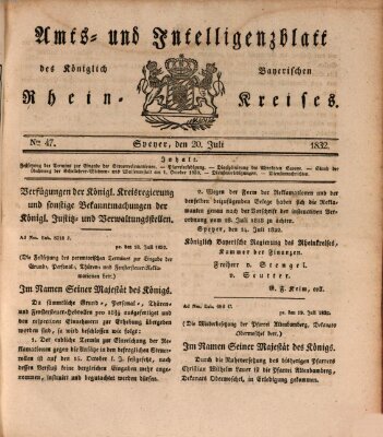 Amts- und Intelligenzblatt des Königlich Bayerischen Rheinkreises (Königlich bayerisches Amts- und Intelligenzblatt für die Pfalz) Freitag 20. Juli 1832