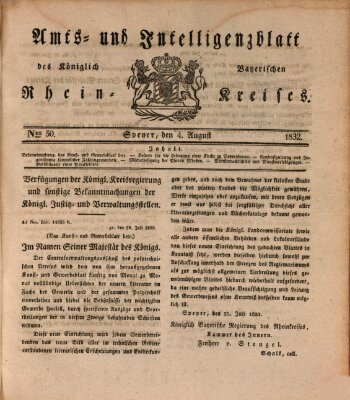Amts- und Intelligenzblatt des Königlich Bayerischen Rheinkreises (Königlich bayerisches Amts- und Intelligenzblatt für die Pfalz) Samstag 4. August 1832