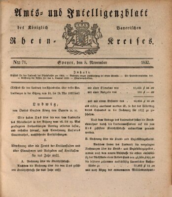 Amts- und Intelligenzblatt des Königlich Bayerischen Rheinkreises (Königlich bayerisches Amts- und Intelligenzblatt für die Pfalz) Donnerstag 8. November 1832