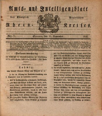 Amts- und Intelligenzblatt des Königlich Bayerischen Rheinkreises (Königlich bayerisches Amts- und Intelligenzblatt für die Pfalz) Donnerstag 15. November 1832