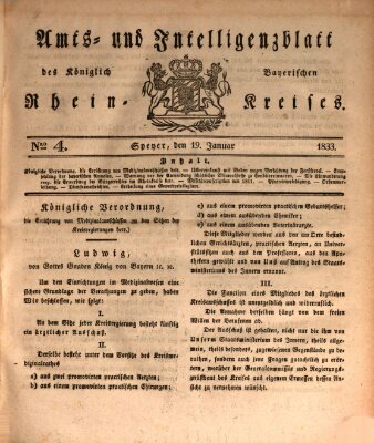 Amts- und Intelligenzblatt des Königlich Bayerischen Rheinkreises (Königlich bayerisches Amts- und Intelligenzblatt für die Pfalz) Samstag 19. Januar 1833