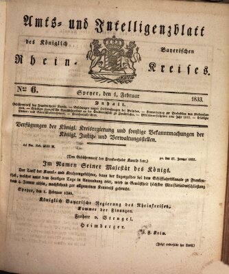 Amts- und Intelligenzblatt des Königlich Bayerischen Rheinkreises (Königlich bayerisches Amts- und Intelligenzblatt für die Pfalz) Freitag 1. Februar 1833