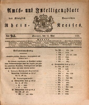 Amts- und Intelligenzblatt des Königlich Bayerischen Rheinkreises (Königlich bayerisches Amts- und Intelligenzblatt für die Pfalz) Sonntag 12. Mai 1833