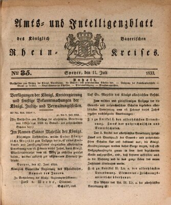 Amts- und Intelligenzblatt des Königlich Bayerischen Rheinkreises (Königlich bayerisches Amts- und Intelligenzblatt für die Pfalz) Donnerstag 11. Juli 1833