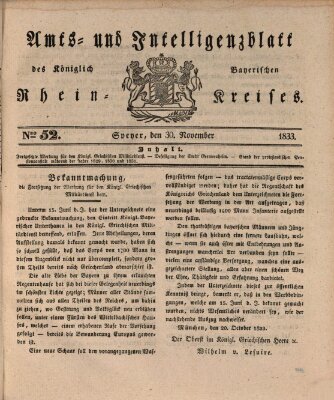 Amts- und Intelligenzblatt des Königlich Bayerischen Rheinkreises (Königlich bayerisches Amts- und Intelligenzblatt für die Pfalz) Samstag 30. November 1833