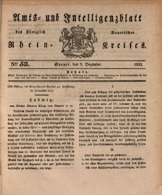 Amts- und Intelligenzblatt des Königlich Bayerischen Rheinkreises (Königlich bayerisches Amts- und Intelligenzblatt für die Pfalz) Montag 9. Dezember 1833