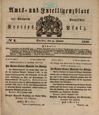 Königlich bayerisches Amts- und Intelligenzblatt für die Pfalz Freitag 5. Januar 1838