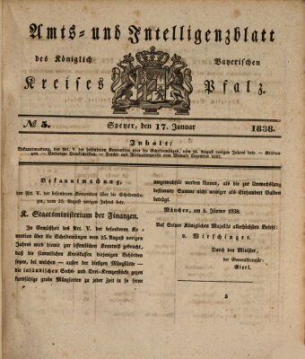 Königlich bayerisches Amts- und Intelligenzblatt für die Pfalz Mittwoch 17. Januar 1838