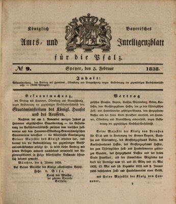 Königlich bayerisches Amts- und Intelligenzblatt für die Pfalz Montag 5. Februar 1838