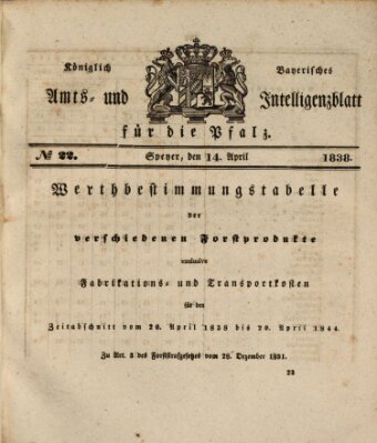 Königlich bayerisches Amts- und Intelligenzblatt für die Pfalz Samstag 14. April 1838