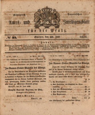 Königlich bayerisches Amts- und Intelligenzblatt für die Pfalz Samstag 30. Juni 1838