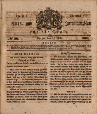 Königlich bayerisches Amts- und Intelligenzblatt für die Pfalz Samstag 28. Juli 1838