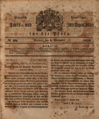 Königlich bayerisches Amts- und Intelligenzblatt für die Pfalz Samstag 1. September 1838