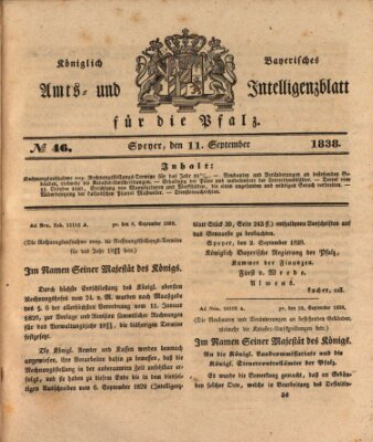 Königlich bayerisches Amts- und Intelligenzblatt für die Pfalz Dienstag 11. September 1838