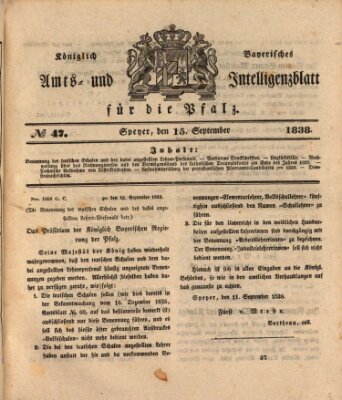 Königlich bayerisches Amts- und Intelligenzblatt für die Pfalz Samstag 15. September 1838