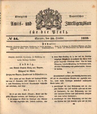 Königlich bayerisches Amts- und Intelligenzblatt für die Pfalz Samstag 20. Oktober 1838