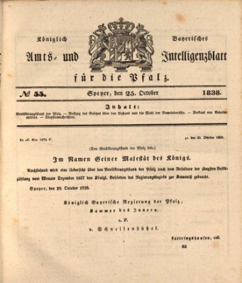 Königlich bayerisches Amts- und Intelligenzblatt für die Pfalz Donnerstag 25. Oktober 1838