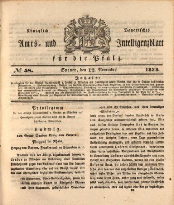 Königlich bayerisches Amts- und Intelligenzblatt für die Pfalz Montag 12. November 1838