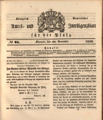 Königlich bayerisches Amts- und Intelligenzblatt für die Pfalz Donnerstag 29. November 1838