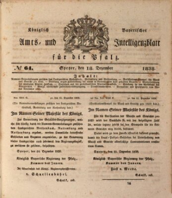 Königlich bayerisches Amts- und Intelligenzblatt für die Pfalz Dienstag 18. Dezember 1838