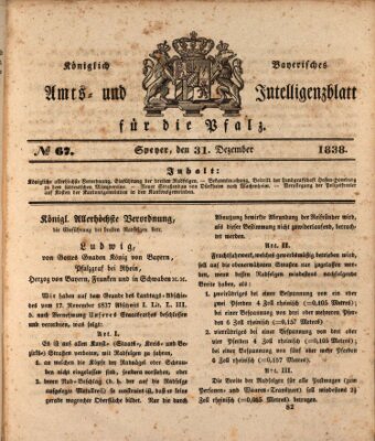 Königlich bayerisches Amts- und Intelligenzblatt für die Pfalz Montag 31. Dezember 1838