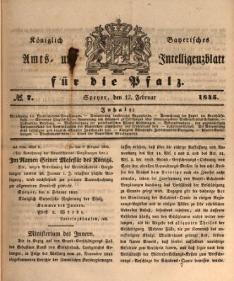 Königlich bayerisches Amts- und Intelligenzblatt für die Pfalz Mittwoch 12. Februar 1845