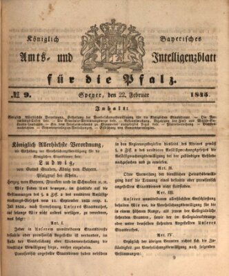 Königlich bayerisches Amts- und Intelligenzblatt für die Pfalz Samstag 22. Februar 1845