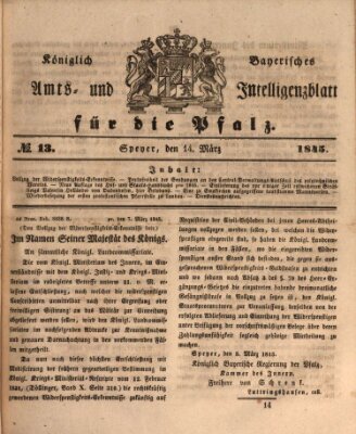 Königlich bayerisches Amts- und Intelligenzblatt für die Pfalz Freitag 14. März 1845