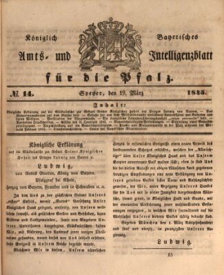 Königlich bayerisches Amts- und Intelligenzblatt für die Pfalz Mittwoch 19. März 1845