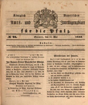 Königlich bayerisches Amts- und Intelligenzblatt für die Pfalz Donnerstag 15. Mai 1845