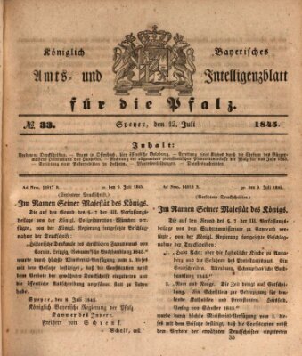 Königlich bayerisches Amts- und Intelligenzblatt für die Pfalz Samstag 12. Juli 1845