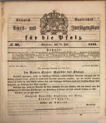 Königlich bayerisches Amts- und Intelligenzblatt für die Pfalz Mittwoch 30. Juli 1845