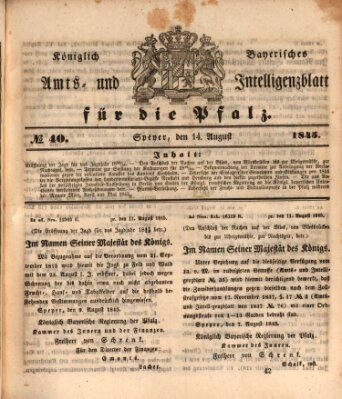 Königlich bayerisches Amts- und Intelligenzblatt für die Pfalz Donnerstag 14. August 1845