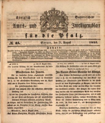 Königlich bayerisches Amts- und Intelligenzblatt für die Pfalz Donnerstag 21. August 1845