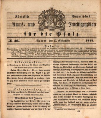 Königlich bayerisches Amts- und Intelligenzblatt für die Pfalz Mittwoch 17. September 1845