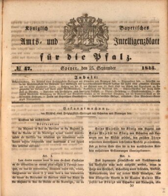 Königlich bayerisches Amts- und Intelligenzblatt für die Pfalz Donnerstag 25. September 1845