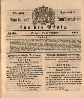 Königlich bayerisches Amts- und Intelligenzblatt für die Pfalz Samstag 29. November 1845