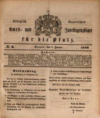 Königlich bayerisches Amts- und Intelligenzblatt für die Pfalz Montag 8. Januar 1849