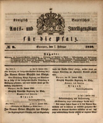 Königlich bayerisches Amts- und Intelligenzblatt für die Pfalz Mittwoch 7. Februar 1849