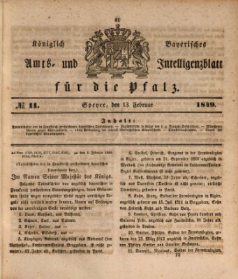 Königlich bayerisches Amts- und Intelligenzblatt für die Pfalz Dienstag 13. Februar 1849