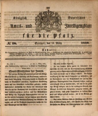 Königlich bayerisches Amts- und Intelligenzblatt für die Pfalz Dienstag 13. März 1849