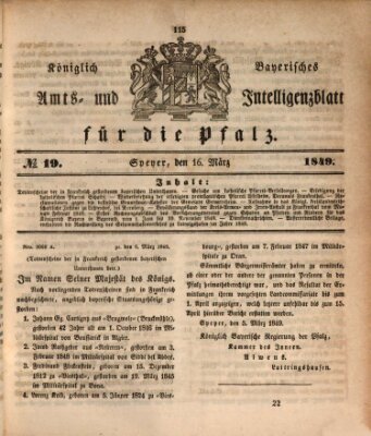 Königlich bayerisches Amts- und Intelligenzblatt für die Pfalz Freitag 16. März 1849