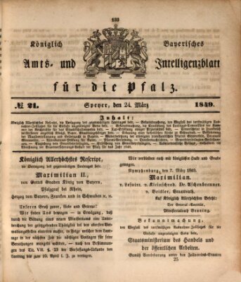 Königlich bayerisches Amts- und Intelligenzblatt für die Pfalz Samstag 24. März 1849