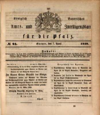 Königlich bayerisches Amts- und Intelligenzblatt für die Pfalz Samstag 7. April 1849