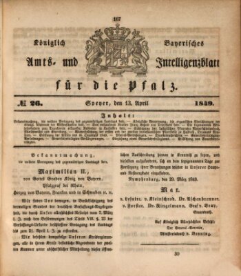 Königlich bayerisches Amts- und Intelligenzblatt für die Pfalz Freitag 13. April 1849