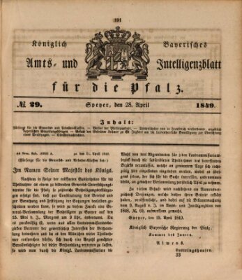 Königlich bayerisches Amts- und Intelligenzblatt für die Pfalz Samstag 28. April 1849