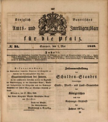 Königlich bayerisches Amts- und Intelligenzblatt für die Pfalz Donnerstag 3. Mai 1849