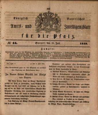 Königlich bayerisches Amts- und Intelligenzblatt für die Pfalz Mittwoch 18. Juli 1849